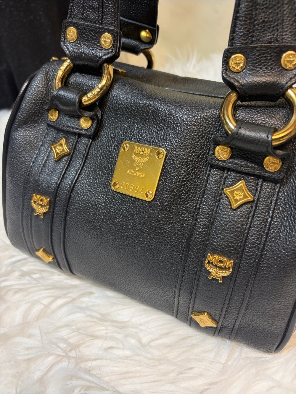 MCM Black Pebbled Leather Boston Handbag - Picture 2 of 8